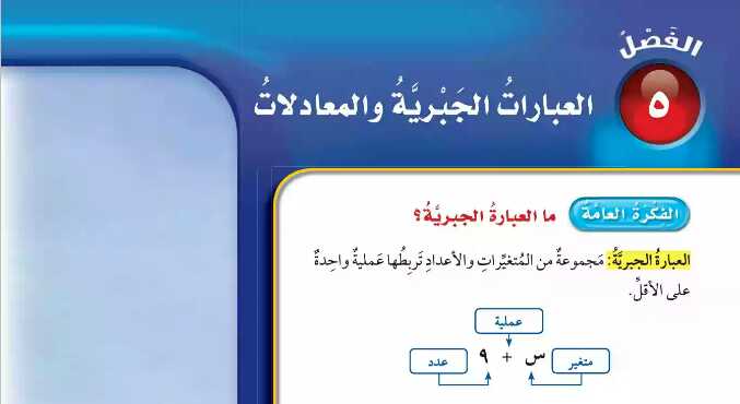 حل الفصل الخامس العبارات الجبرية والمعادلات رياضيات خامس ابتدائي ف1 1447