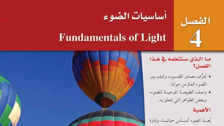 حل فيزياء 3 الفصل الرابع اساسيات الضوء ثالث ثانوي مسارات 1447