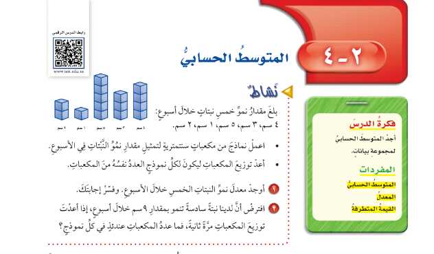 شرح درس المتوسط الحسابي رياضيات للصف سادس ابتدائي ف1