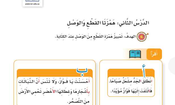 شرح درس الظاهرة الإملائية همزتا القطع والوصل للصف الرابع الابتدائي ف1