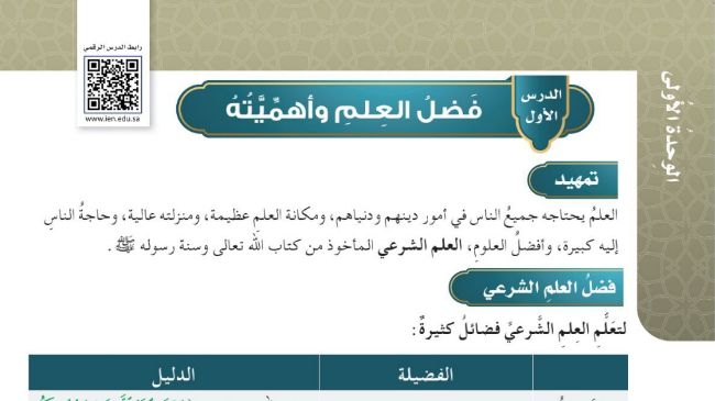 شرح درس فضل العلم وأهميتة للصف الخامس الابتدائي ف1