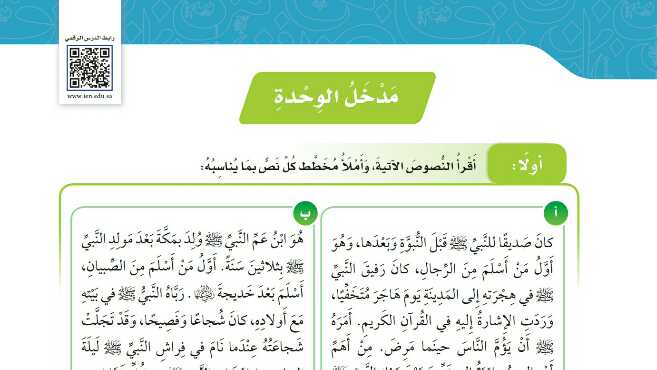 مدخل الوحدة الاولى قدوات ومثل عليا لغتي للصف سادس ابتدائي ف1