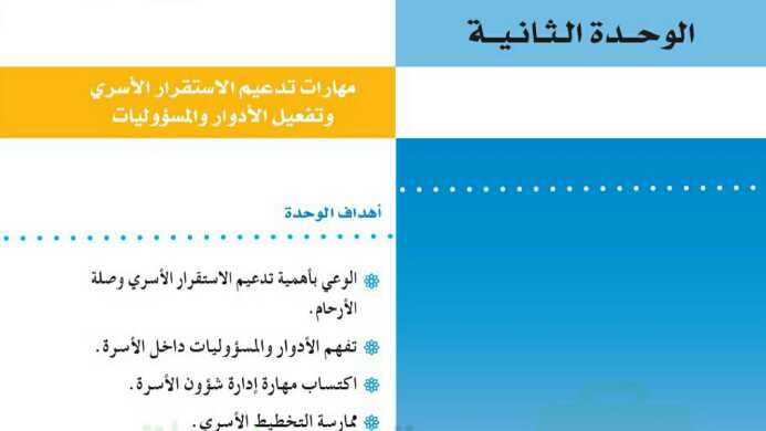 حل الوحدة الثانية مهارات تدعيم الاستقرار الاسري