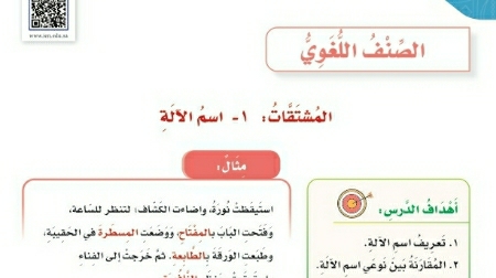 شرح درس الصنف اللغوي المشتقات اسم الالة لغتي للصف سادس ابتدائي ف1