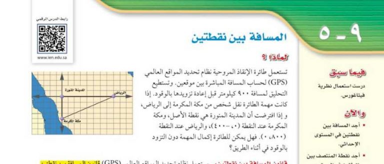 شرح درس المسافة بين نقطتين ثالث متوسط ف2