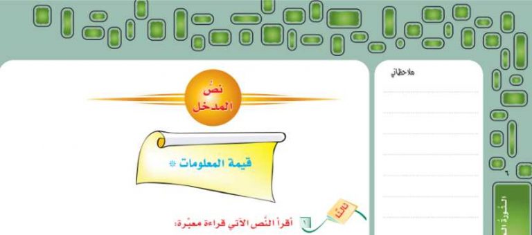 شرح درس نص المدخل قيمة المعلومات ثالث متوسط ف2