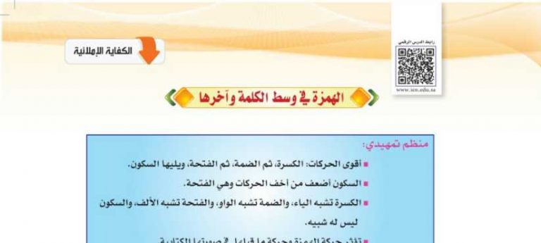 شرح درس الهمزة في وسط الكلمة وآخرها اول ثانوي مسارات ف2