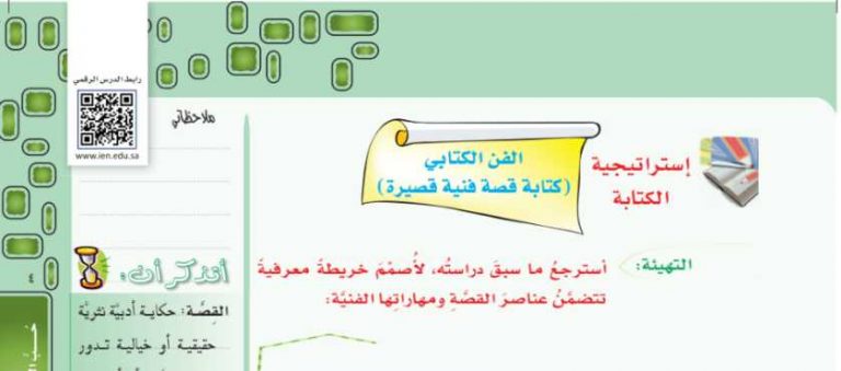 شرح درس الفن الكتابي كتابة قصة فنية قصيرة ثاني متوسط ف2