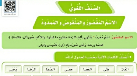 شرح درس الصنف اللغوي الأسم المقصور والمنقوص والممدود خامس ابتدائي ف2