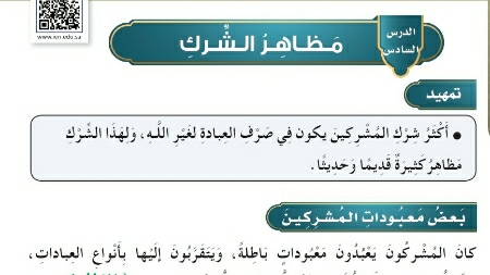 شرح درس مظاهر الشرك توحيد للصف سادس ابتدائي ف1