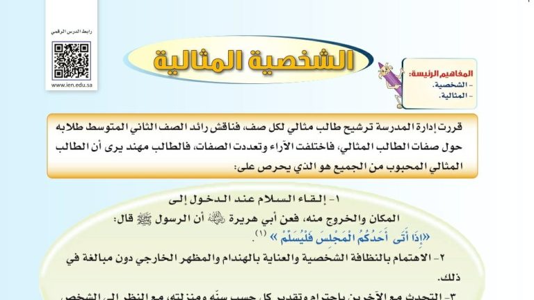 شرح درس الشخصية المثالية ثاني متوسط ف2