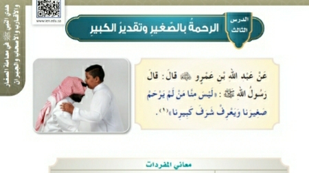 شرح درس الرحمة بالصغير وتقدير الكبير حديث للصف سادس ابتدائي ف1