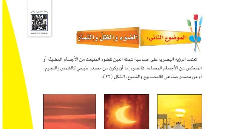 شرح درس الضوء والظل والثمار للصف الرابع الابتدائي ف1