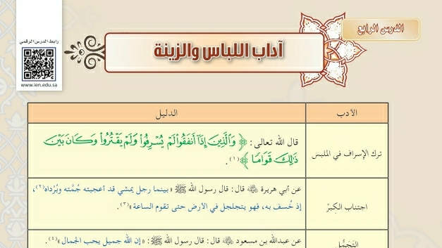 شرح درس آداب اللباس والزينة ثالث متوسط ف2