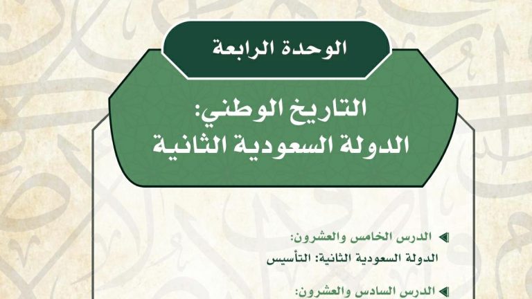 حل الوحدة الرابعة التاريخ الوطني الدولة السعودية الثانية 1446
