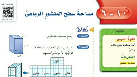 شرح درس مساحة سطح المنشور الرباعي سادس ابتدائي ف2