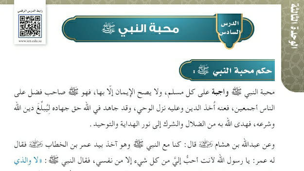 شرح درس محبة النبي صلى الله عليه وسلم حديث وسيرة سادس ابتدائي ف2