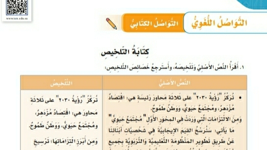 شرح درس التواصل الكتابي كتابة التلخيص لغتي للصف سادس ابتدائي ف1