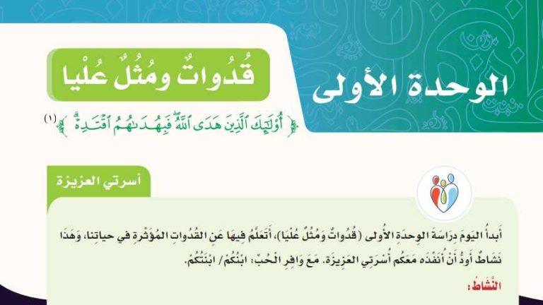 حل كتاب لغتي للصف السادس الوحدة الاولى قدوات ومثل عليا من صفحة 116 الى 164