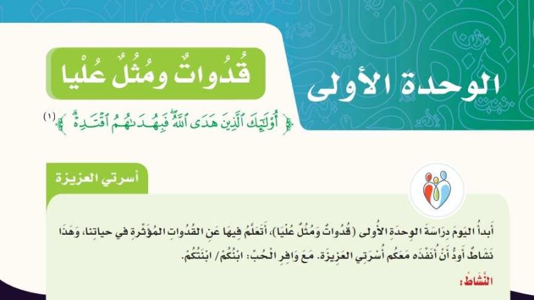 حل كتاب لغتي الوحدة الاولى قدوات ومثل عليا من صفحة 54 الى 115