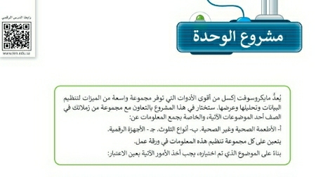 شرح درس مشروع الوحدة الثانية جداول البيانات مهارات رقمية للصف سادس ابتدائي ف1