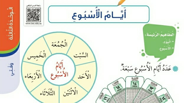 شرح درس أيام الأسبوع اول ابتدائي ف1