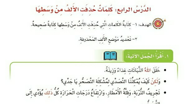شرح درس الظاهرة الإملائية كلمات حذفت الألف من وسطها للصف الرابع الابتدائي ف1